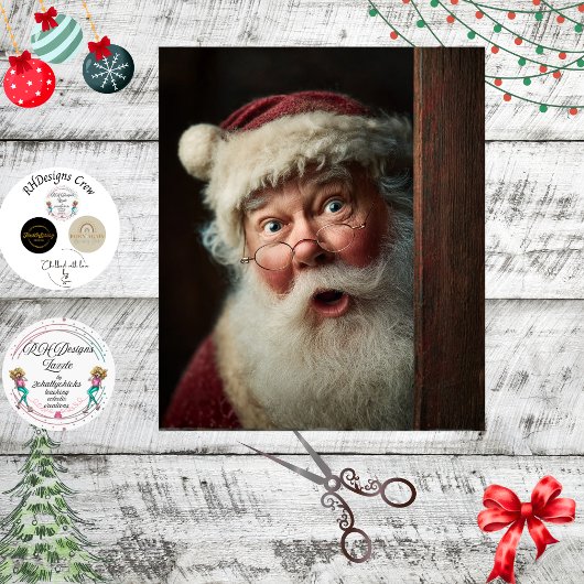 Decoupage Verbaasde Kerstman die rond de deur gluu Tissuepapier