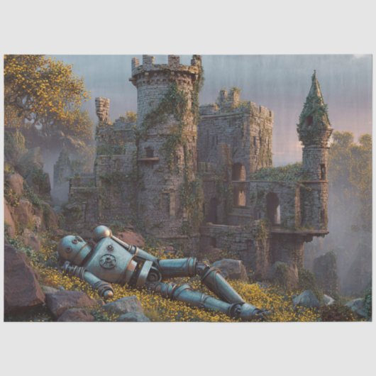 Decoupage Verlaten Robot en Kasteelruïnes Tissuepapier (Voorkant)