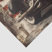 Decoupage  verweerde motorfiets met vlag tissuepapier (Detail)