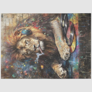 Decoupage Vibrant Abstract Lion Vinyl Records Shop Tissuepapier