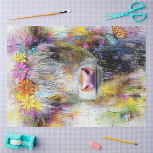 Decoupage Vibrant Abstracte Koe Gezicht Tissuepapier (Craft)