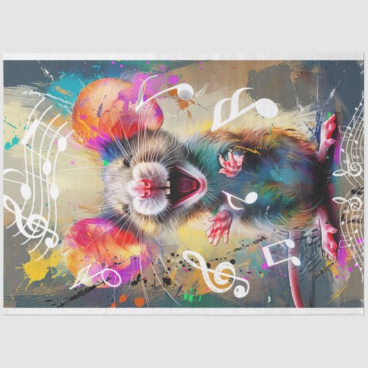 Decoupage Vibrant Coloured Singing Mouse Tissuepapier (Voorkant)