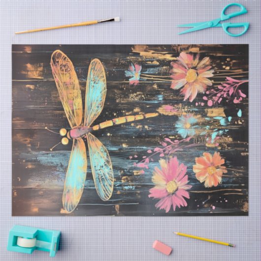 Decoupage Vibrant Dragonfly Blauw Gele Vleugels Tissuepapier (Craft)