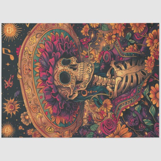 Decoupage Vibrant Lady Dag van de Doden met Sombre Tissuepapier (Voorkant)