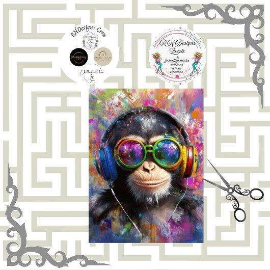 Decoupage Vibrant Monkey Abstract Art Headphones Tissuepapier