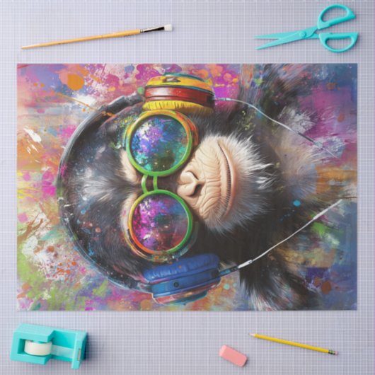 Decoupage Vibrant Monkey Abstracte Art Hoofdtelefo Tissuepapier (Craft)