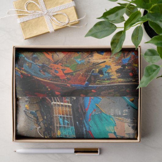 Decoupage Vibrant Oil Painting Gitaar Tissuepapier (Geschenk)