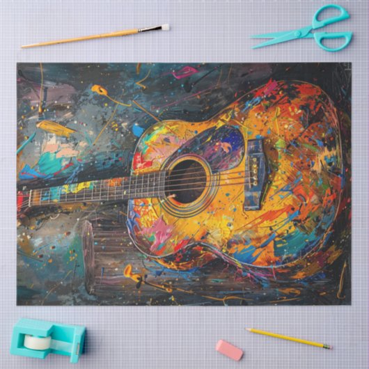 Decoupage Vibrant Oil Painting Gitaar Tissuepapier (Craft)