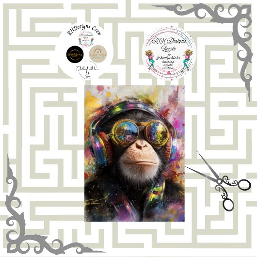 Decoupage Vibrant Painting Monkey Abstract  Tissuepapier