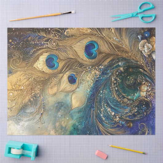 Decoupage Vibrant Peacock Feather Motief Tissuepapier (Craft)
