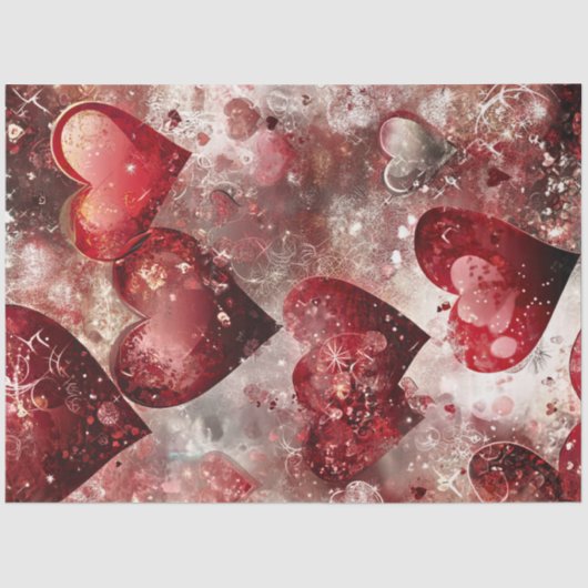 Decoupage Vibrant Red Pink Hearts voor Valentijn Tissuepapier (Voorkant)