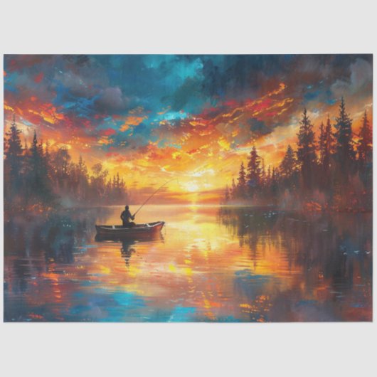 Decoupage Vibrant Vissen Scene Lake Uitzicht Tissuepapier (Voorkant)