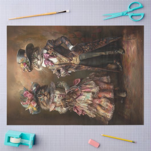 Decoupage Victoriaans-era Dressed Cats Tissuepapier (Craft)