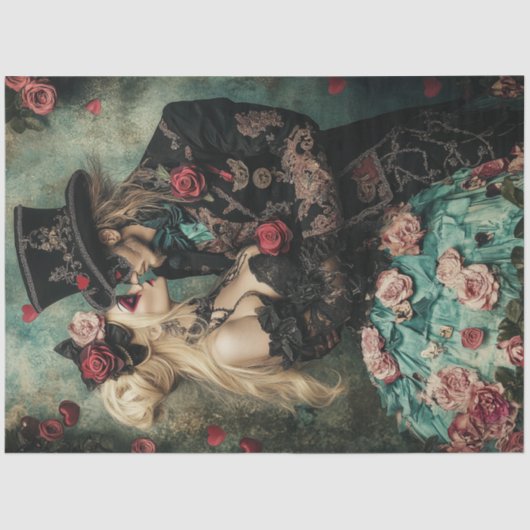 Decoupage Victoriaans Paar Rood & Zwart Valentijn Tissuepapier (Voorkant)