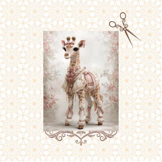 Decoupage  Victoriaans Roze Giraffe Tissuepapier
