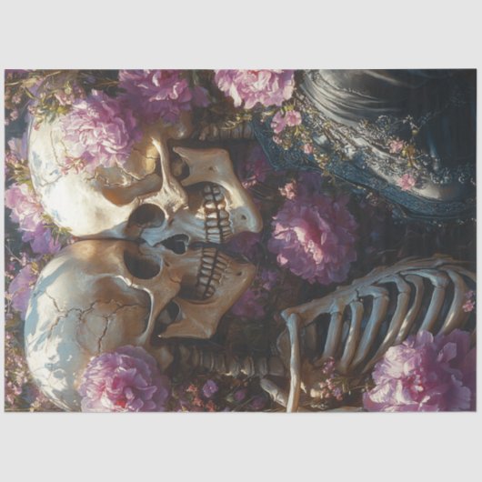 Decoupage Victoriaans Skeleton Wedding in Roze Tissuepapier (Voorkant)