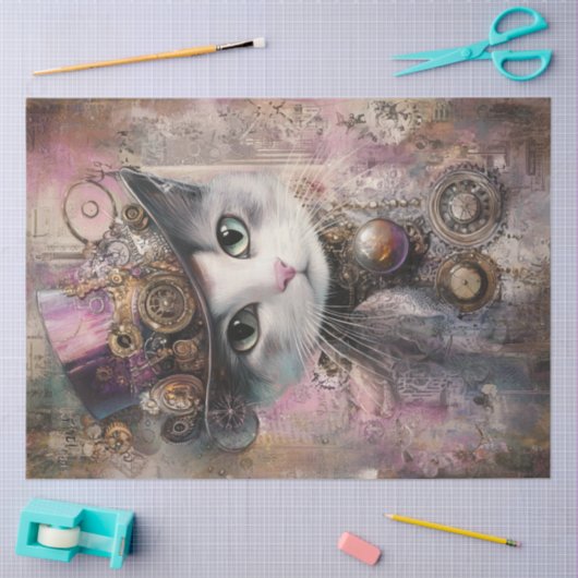 Decoupage Victoriaans Steampunk Roze Kat Tissuepapier (Craft)