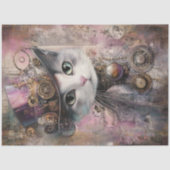 Decoupage Victoriaans Steampunk Roze Kat Tissuepapier (Voorkant)