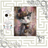 Decoupage Victoriaans Steampunk Roze Kat Tissuepapier