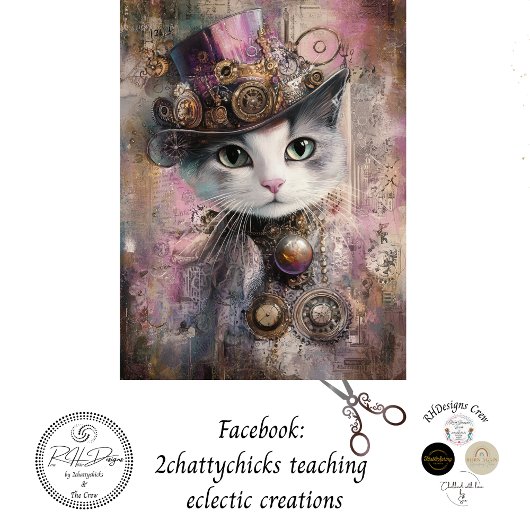 Decoupage Victoriaans Steampunk Roze Kat Tissuepapier