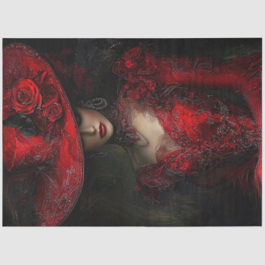 Decoupage Victoriaans uitgebreide rode jurk brede  Tissuepapier (Voorkant)