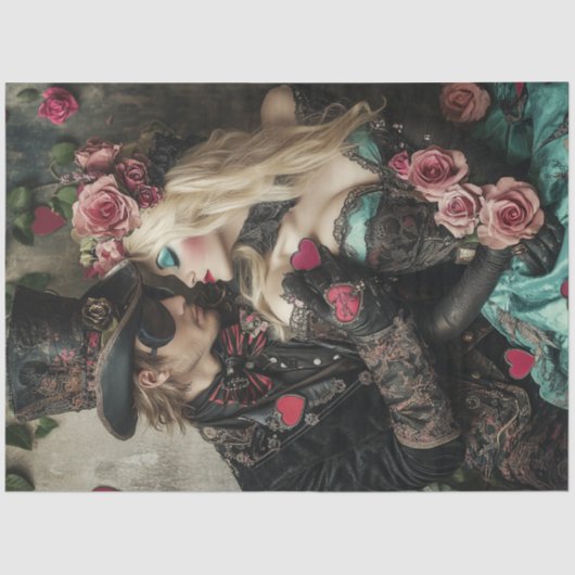 Decoupage Victoriaans Valentijn Paar Rood & Zwart Tissuepapier (Voorkant)