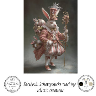 Decoupage Victoriaanse Whimsical Roze Konijn Vinta Tissuepapier