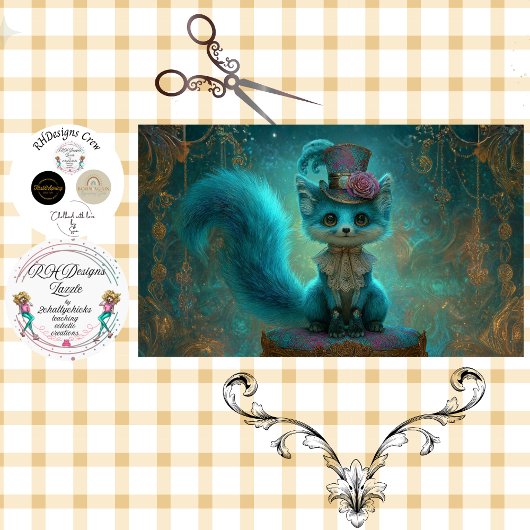 Decoupage Victorian Blue Teal Fantasy Fox  Tissuepapier