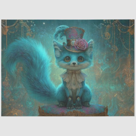 Decoupage Victorian Blue Teal Fantasy Fox  Tissuepapier (Voorkant)