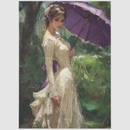 Decoupage Victorian Woman Romantic Scene Parasol Tissuepapier (Voorkant)