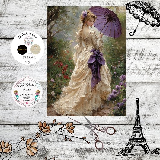Decoupage Victorian Woman Romantic Scene Parasol Tissuepapier