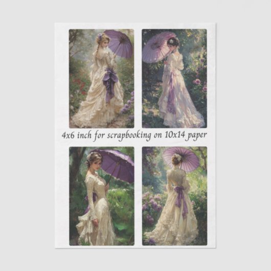 Decoupage Vintage Garden Lady 4x6" Mould Frames Tissuepapier (Voorkant)