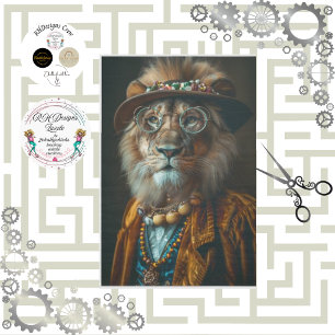 Decoupage Vintage Geklede Steampunk Leeuw  Tissuepapier