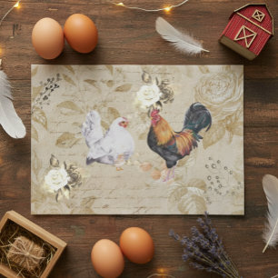 Decoupage Vintage Haan Kip Hen Bloemen Tissuepapier