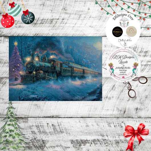 Decoupage Vintage Kerst Stoommachine Trein Tissuepapier
