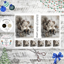 Decoupage Vintage Kerstman Scrapbooking 11x14 Canv Tissuepapier