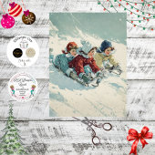 Decoupage Vintage Poster Children Sledding  Tissuepapier