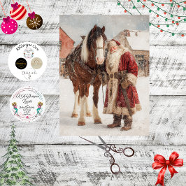 Decoupage Vintage Poster Kerstman & Paard Tissuepapier