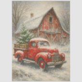 Decoupage Vintage Red Truck Christmas Scene Tissuepapier (Voorkant)