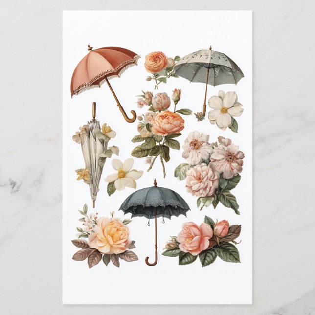 Decoupage - vintage romantische bloemen en paraplu (Voorkant)