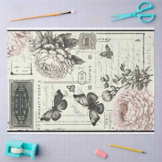 decoupage vlinder ivoor roze artiest tissuepapier (Craft)