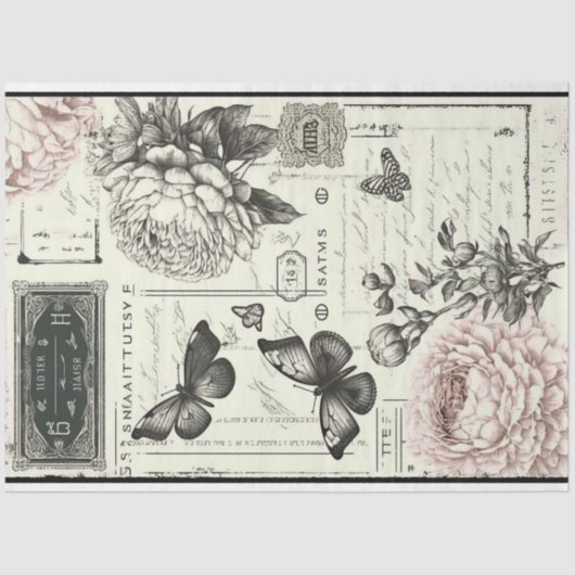 decoupage vlinder ivoor roze artiest tissuepapier (Voorkant)