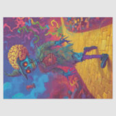 Decoupage vogelverschrikker gele bakstenen weg gri tissuepapier (Voorkant)