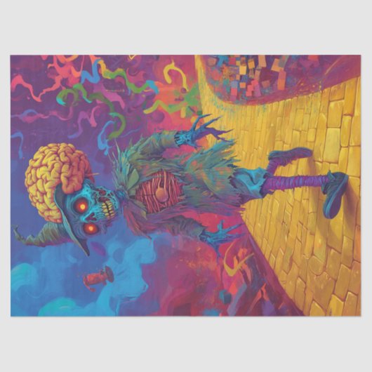 Decoupage vogelverschrikker gele bakstenen weg gri tissuepapier (Voorkant)