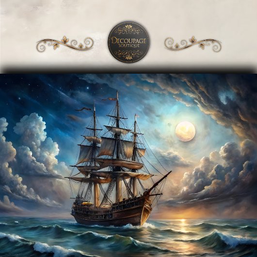 Decoupage Vol Schip bij Volle Maan Tissuepapier