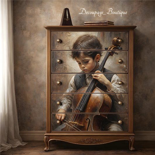 decoupage voor jonge cellist tissuepapier