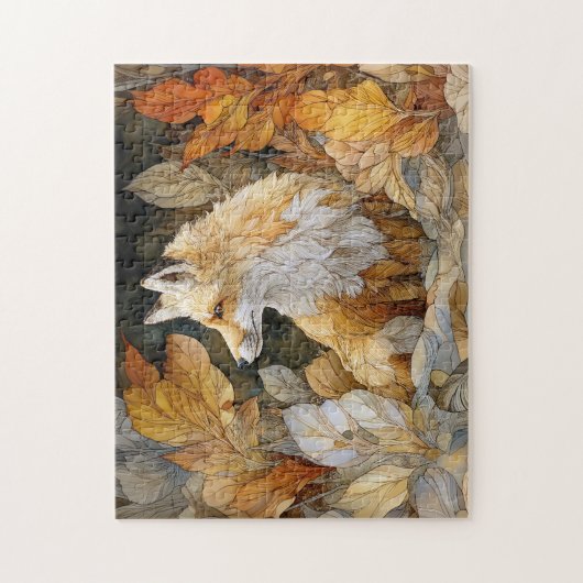 Decoupage Vos met Herfstbladeren Art Nouveau Legpuzzel (Verticaal)