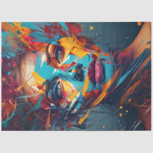 Decoupage Vrouw Abstracte Mixed Media Painting Tissuepapier (Voorkant)