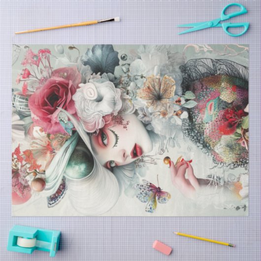 Decoupage Vrouw Bloeit Botanische Elementen Tissuepapier (Craft)