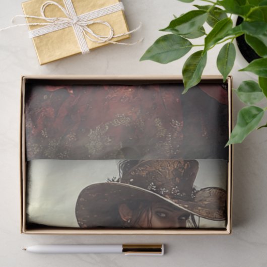 Decoupage Vrouw Gunslinger Rood  Jurk Tissuepapier (Geschenk)